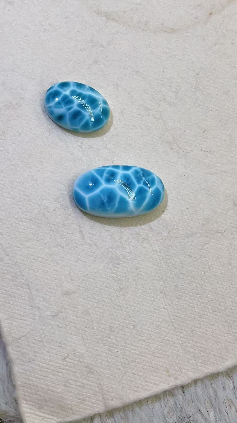 多明尼加產 高玉化海紋石 龜甲紋凸圓形切割 天然藍色寶石 墜飾裸石