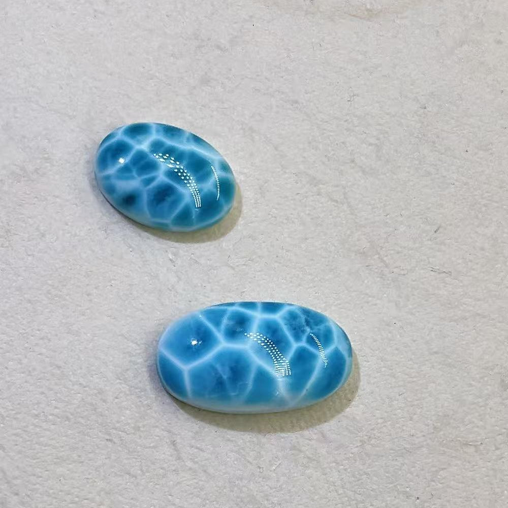 多明尼加產 高玉化海紋石 龜甲紋凸圓形切割 天然藍色寶石 墜飾裸石
